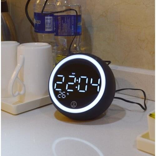 Bluetooth 5.0 Speaker Clock Desktop Computer PC Bed Night Light Week Display FM Radio LED USB AUX Microphone Alarm Subwoofer