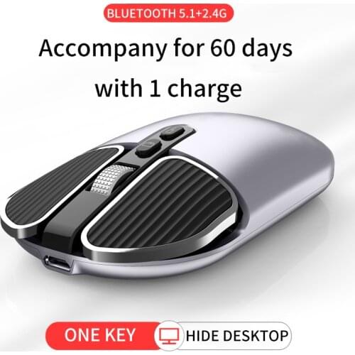 Bluetooth 5.1+2.4G Wireless Dual Mode Rechargeable Mouse Optical USB mice for PC/Mac/Laptop/IPad/Phone /Notebook/Android Tablet