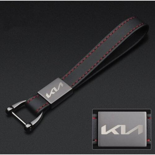 For KIA Soul EV Telluride Niro Seltos RIO Cadenza Genuine Leather Keychian Custom Logo Alloy Key Ring Car Accessories