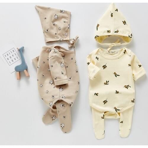 Infant Cotton Bodysuit Pattern Printed Baby Fashion Long Sleeve Onesies+Footies Leggings Pants+hat Boys Girls Toddler Rompers