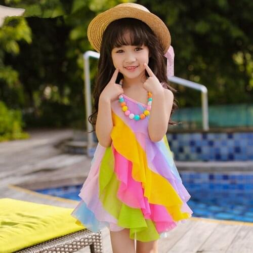 Girls 2020 new summer striped childrens dress official princess vest dress 3-11 years old elegant chiffon child