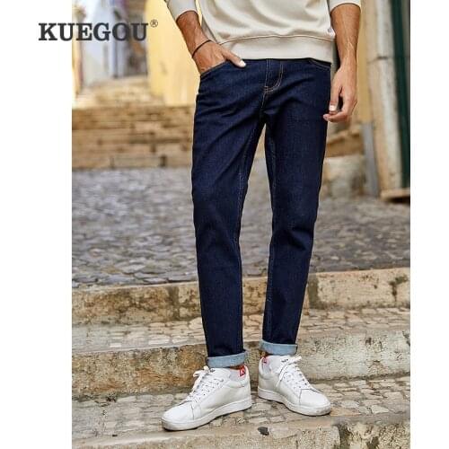 KUEGOU Cotton autumn Man jeans blue black Micro elasticity jeans slim Fashion High quality jeans men Pants zipper size KK-2905