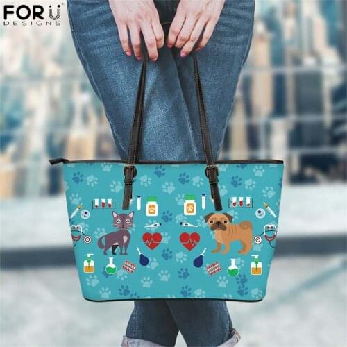 FORUDESIGNS Veterinary Diagram Luxury Ladies Bags Vintage PU Tote Handbag Woman Casual Large Capacity Shoulder Bag Travel Bolsa