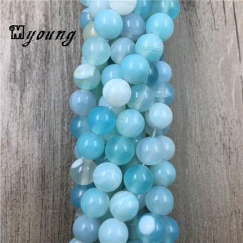 Blue&White Smooth Lace Agates Beads,Round Drilled Loose Beads,15.5 Inch Full Strand Hole Beads MY0369
