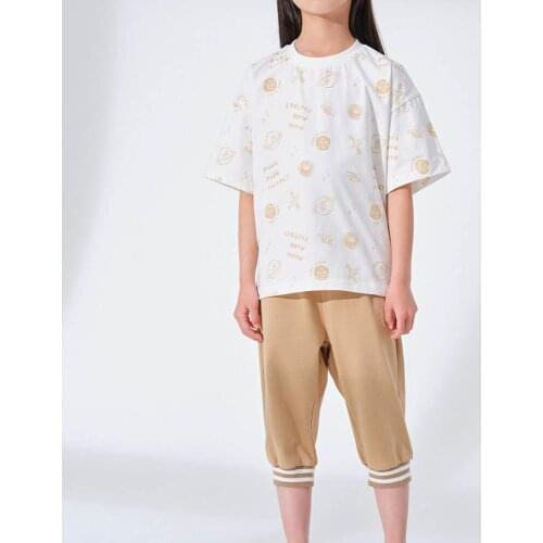 Hollead Children 2PCS Sets Cotton Print Tops Calf Length Pant Girl Boy Clothing Suit 2021 Summer Fashion Casual Sportswear