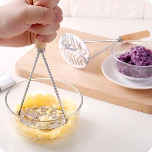Quevinal 200pcs/lot Wood Handle Stainless Steel Potato Masher Potato Mud Pressure Tools Kitchen Vegetable Fruit Masher
