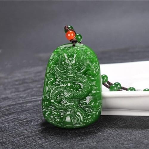 Chinese Green Jade Dragon Jade Pendant Jewelry Lucky Auspicious Amulet Jade Necklace Pendants Jade Fine Jewelry