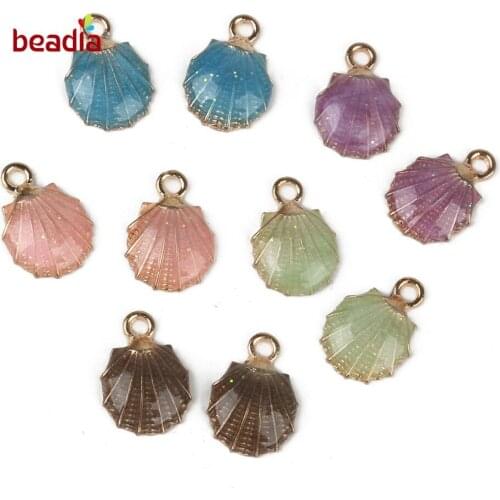 Colorful 10pcs Heart Half Love Sea Animal Conch Shell Starfish DIY Pendant Ornaments Enamel Charm Earring Necklace Jewelry