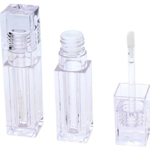 Square Lipgloss Wand Tubes 7ML Clear Empty Cosmetic Lip Glaze Tint Bottle Container 100pcs PETG Transparent Lip Gloss Packaging