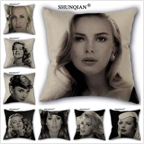 Linen Cotton Famous actress Pillow Cover Custom Print Home Decorative Pillows Cases 45x45cm one side Y418-8