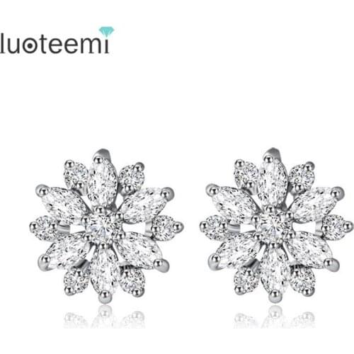 LUOTEEMI Brand High Quality Marquise Cut AAA+ Cubic Zirconia Stud Earrings Crystal Jewelry for Girls White Gold-Color Wholesale
