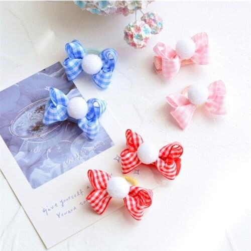 20pcs/Lot Fashion Plaid Bow Hairgrips Pompon Ball lovely Hair Barrettes Bow Hair Rope For Girls Kids Hair Clip Hair Accessories