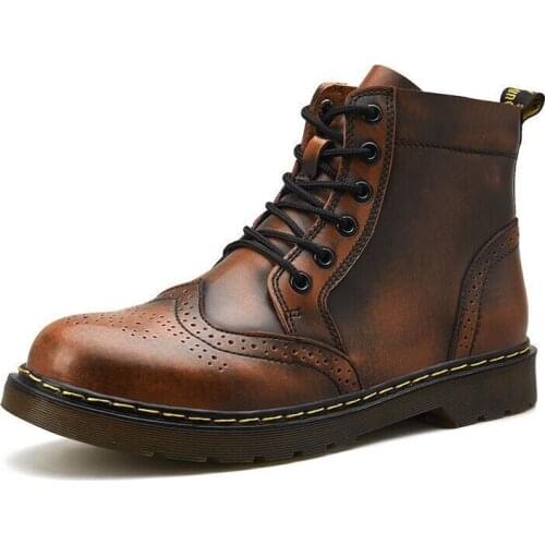 High Quality Genuine Leather Men Boots Winter Waterproof Ankle Boots Outdoor Working Snow Boots Men Shoes Retro