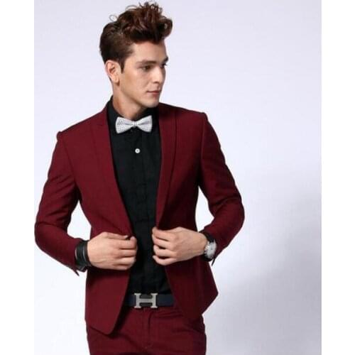 Burgundy Men Business Suits Wedding Prom Man Suit With Pant Slim Fit Best Man Groom Tuxedos Costume Homme Groom Suit