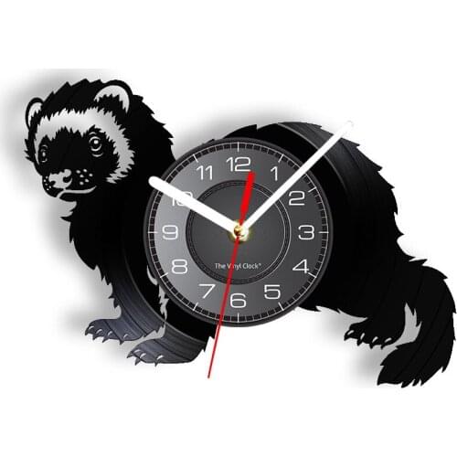Wild Ferret Silhouette Vinyl Record Wall Clock Wildlife Woodland Animal Vintage Design Illuminated Wall Watch Animal Lovers Gift