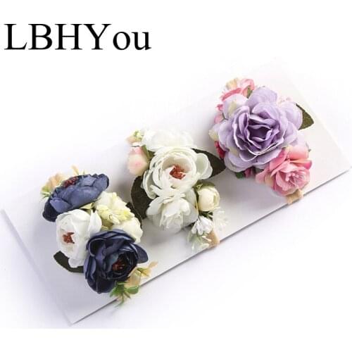 3pcs/lot Newborn Girls Flowers Nylon Headbands,Cute Artificial Fake Flowers Baby Hairbands Stretchy Wedding Party Headwear