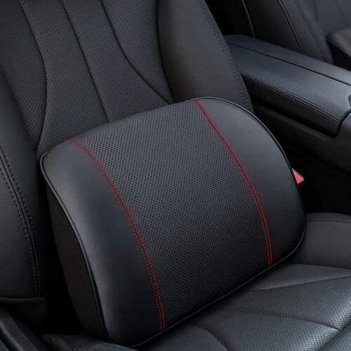 New Breathable Genuine Leather Car Lumbar Support Waist Rest Back Cushion Memory Foam Office Home Chair Universal Car-Styling