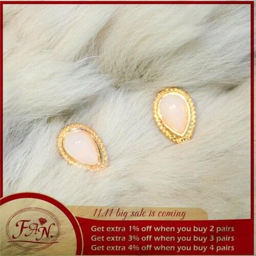 2021 New Trend Hot Sale Charming Lovely Cute Golden Color Pink Stone Water Drop Shape Fashion Small Stud Earrings for Girl Women