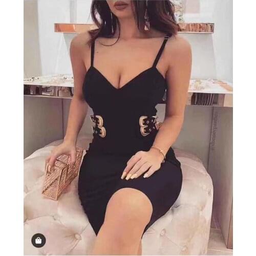 New Bandage Dress 2020 Spaghetti Straps White Black Mini Bodycon Dress Elegant Evening Party Wear Vintage Vestios Bandagem