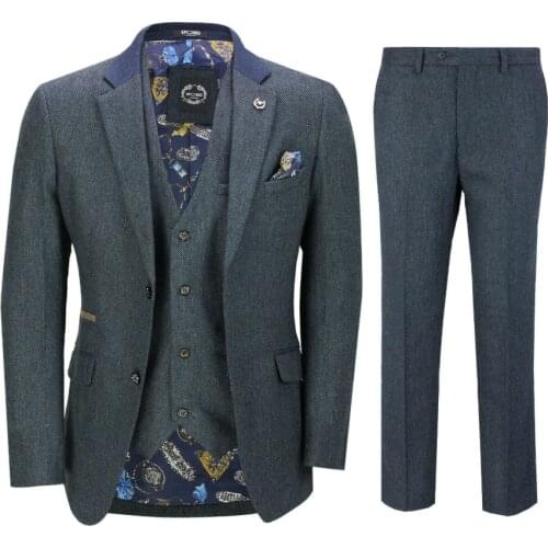 2020 New Arrival Mens Suits Mens Wool 3 Piece Two Button Tweed Suit Herringbone Check Retro Peaky Blinders Tailored Fit NEW