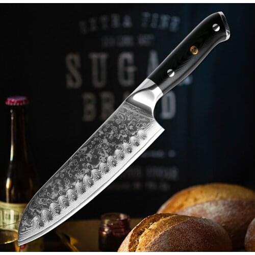 Damascus Santoku Knife VG10 Steel Japanese Kitchen Chef Knife Sharp Cleaver Sushi Gyuto Anti-stick G10 Handle Cooking Tool