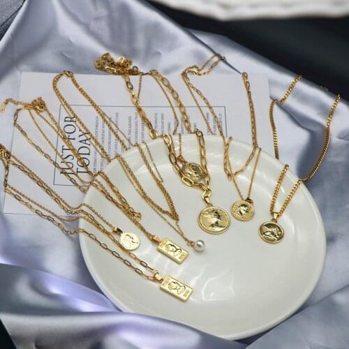 Stainless Steel Necklace for Women Sweater Chain No Fade Jewelry Gold Coin Pendant Necklace Jewelry Accessories Wholesale