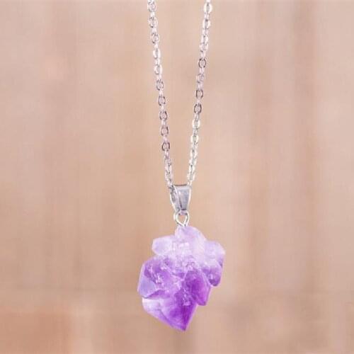 Witch Purple Crystal Raw Crystal Necklace Birthstone Wedding Jewelry Healing Stones Statement Gothic Pendant Charm Women Gift