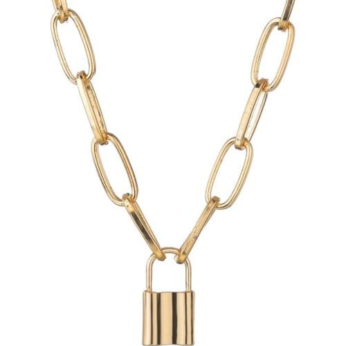 Trendy Punk Lock Thick Chain Necklace Unique Summer Padlock Pendant Necklace Women Fashion Gothic Jewelry Collier Femme