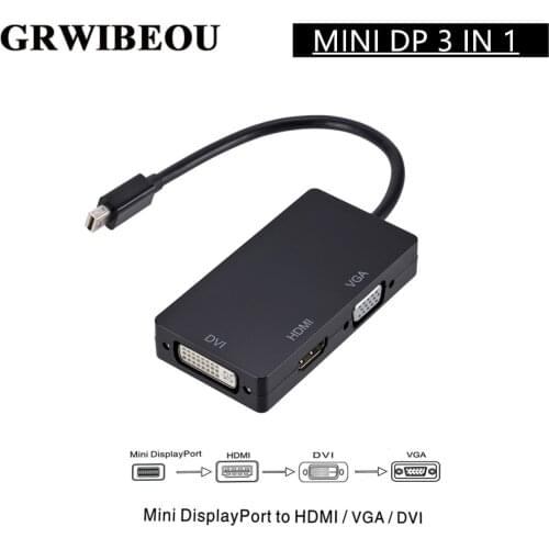 Grwibeou 3 in 1 Mini DP DisplayPort to HDMI/DVI/VGA Display Port Cable Adapter for Converter Cable For Apple MacBook Air Pro MDP