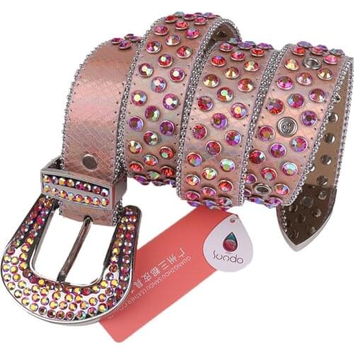 Pink Studded Belt Cowgirl Belt Belts For Men Luxury Designer Brand Cowboy Bling Crystal Pin Buckle Jeans Waist Ceinture Western