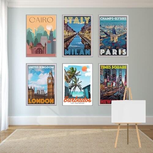 Famous Travel City Retro Poster Times Square New York Landscape Canvas Painting Print Wall Art Pictures For Home interior Decor
