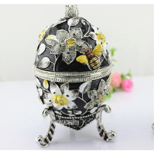 SCJHAB650 Alloy Luxury Delicate Egg Jewelry Organizer Box Vintage Bee Trinket Box Black/White Wedding Ring Storage Container