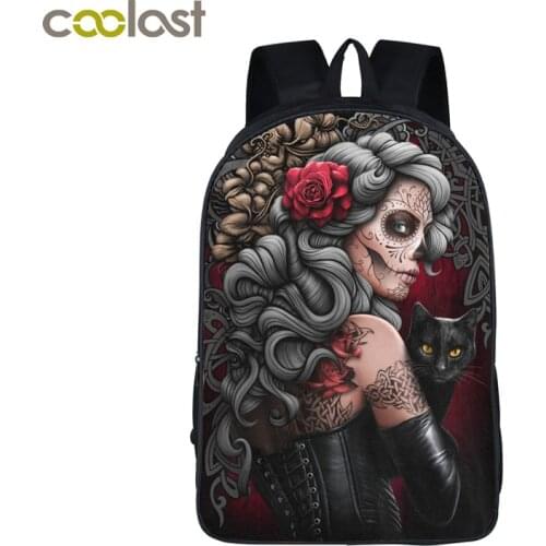 Dark Gothic Angel / Grim Reaper Skull / Animal Wolf Backpack for Teenage Boys School Bags Punk Women Motorcycle Men Travel Bags