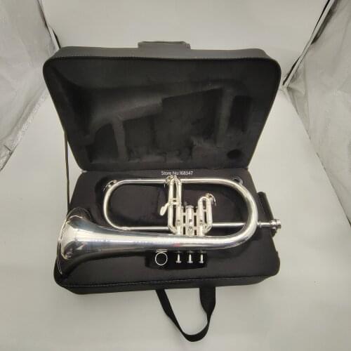Lowest Price Flugelhorn Bb Tune Sliver Plated Black Valve Brass Instrument With Case Free Shipping