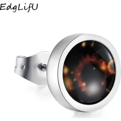 EdgLifU Starry Sky 12 Constellation Luminous Earrings Tidal Man Titanium Stainless Steel Ear Stud Earrings for Men Boys Gift