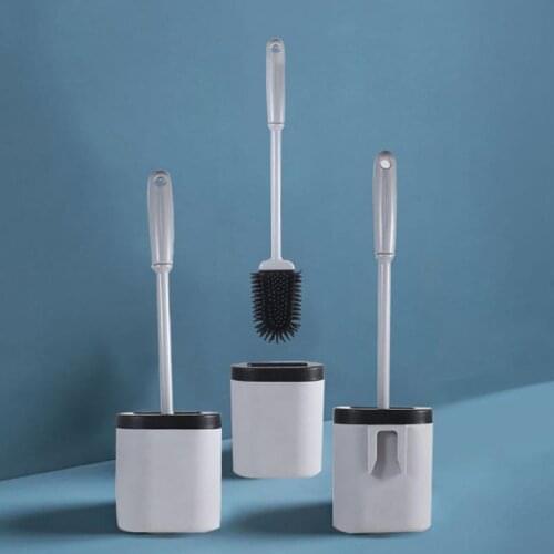Silicone Toilet Brush Drainable Wall-Mounted Bathroom Toilet Cleaning Brush Tool Set Soft Bristle with Creative Holder Durable
