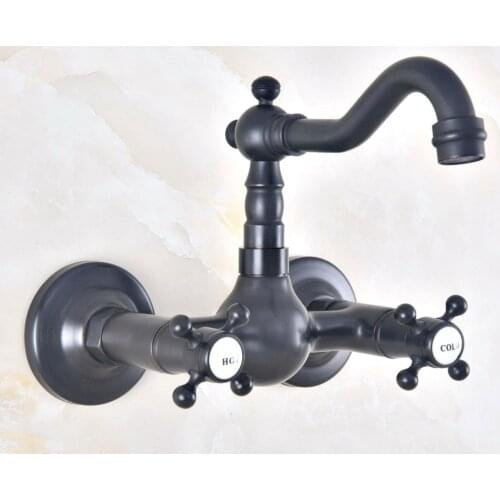 Black Oil Rubbed Bronze Brass Two Cross Handles Wall Mount Swivel Spout Kitchen & Bathroom Basin Sink Faucet Mixer Tap anf470