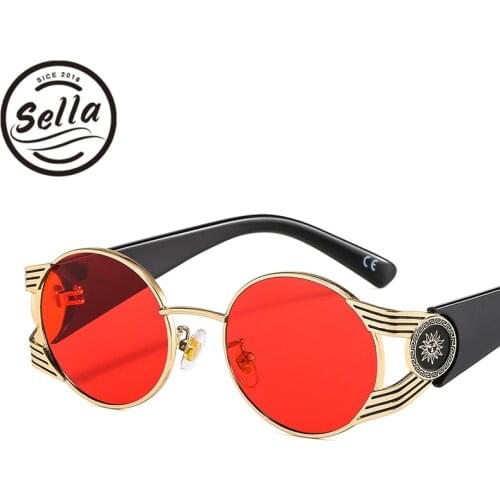 Sella New Arrival Retro Fashion Women Men Classic Round Sunglasses Steampunk Alloy Frame Tint Lens Laser Sun Glasses Eyewear