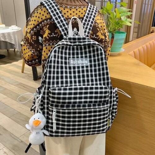 Student Plaid School Backpack Nylon Backbags for Women Cute School Bags for Girls Travel Bagpack Mochila 2021 New