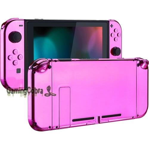 Chrome Pink Back Plate w/ Controller Housing Shell w/ Full Set Buttons for Nintendo Switch Handheld Console & Joy-Con