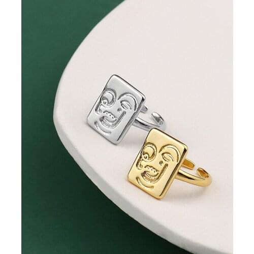 Todorova Trendy Rectangle Rings For Women Couples Creative Funny Face Geometric Handmade Finger Jewelry Party Gifts