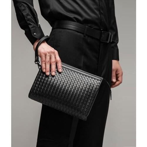 Leather business clutch large capacity document bag fashion casual mens bag hand-woven embroidered envelope bag 2021 new spot