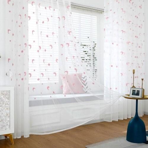 1Pc Moon Star Print Tulle Curtain for Living Room Window Curtain Tulle Drape Curtains Door Curtains Drape Panel Sheers Curtains