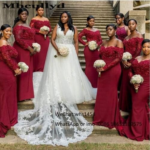 Mbcullyd Gorgeous Lace Mermaid Bridesmaid Dresses 2020 Vintage Long Sleeves African Wedding Guest Dress Newest Vestidos De Festa