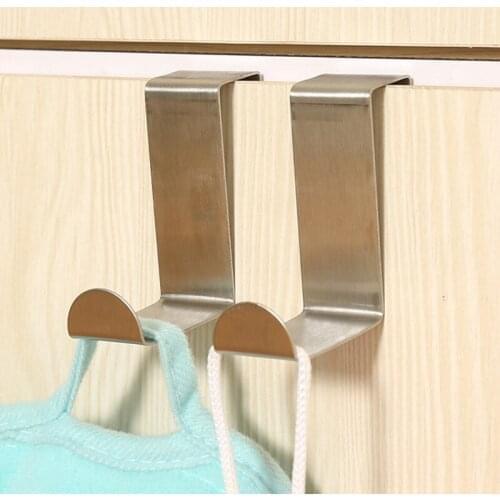 2PC Fashion Simple Door Hook Stainless Steel Family Kitchen Cabinet Clothes Hanger Solid Color Convenient Home Tools Accessories