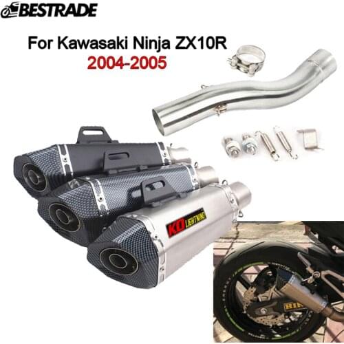 Exhaust System for Kawasaki ZX10R 2004 2005 Motorcycle Exhaust Connector Link Tube Slip On 51mm Muffler Tips Stainless Steel