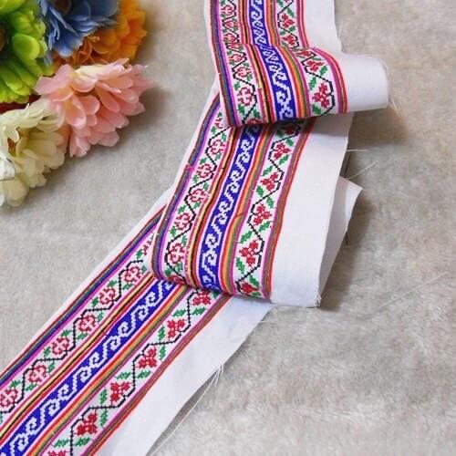 Miao cross stitch embroidery fabric lace trim 10cm jean dress collar ribbon tape webbing ethnic tribal nepal thai india boho DIY