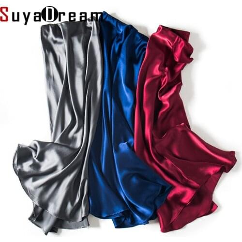 SuyaDream 100% Silk Satin Mermaid Skirt Woman 2021 Summer Long Skirts Solid Elegant Office Skirt