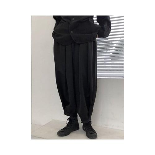Saggy design sense casual trousers womens black straight tube Yamamoto trousers 2020 new autumn and winter wide leg trousers