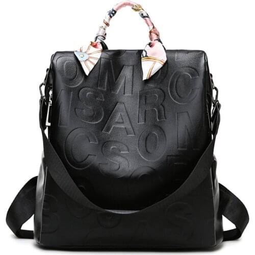 Backpack Woman 2021 High Quality Leather Brand Female Backpacks Letters Pattern School Travel Bag Bagpack Mochila Shoulder Bags